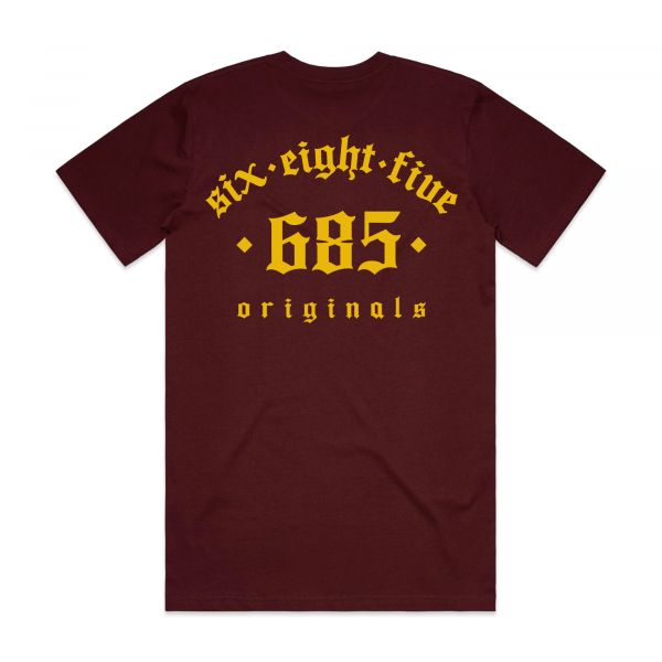 Original 685 Tee - Burgundy/Yellow Back